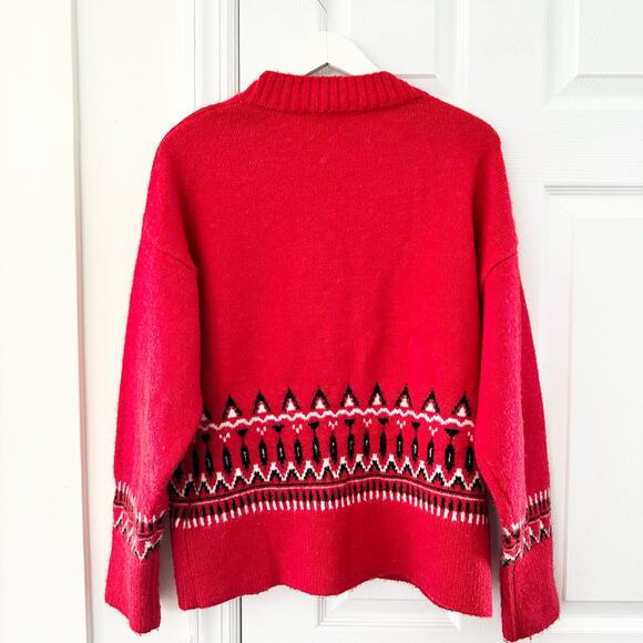 Silvian Heach NWT Red Haute Holiday Fair Isle Button Cardigan XS Wool Blend - Picture 10 of 13